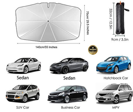Mitsubishi ASX 2010-2011-2012-2013-2014-2015-2016-2017-2018-2019 Bükülebilir Saplı Katlanabilir Oto Güneşlik Şemsiye  UV Koruma & Isı Yalıtımı