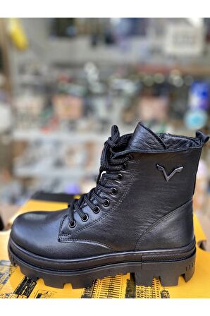 Hakiki Deri Fermuarlı Içi Tüylü Kadın Bot