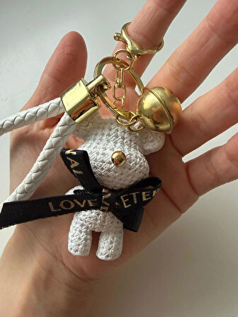 Ayıcık Beyaz Deri Zilli Yaratıcı Anahtarlık