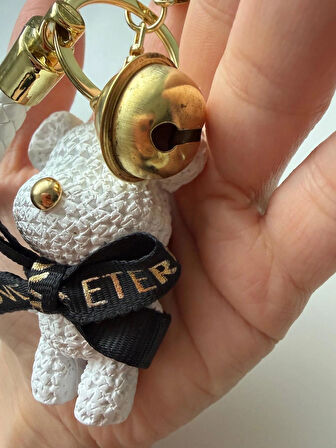 Ayıcık Beyaz Deri Zilli Yaratıcı Anahtarlık