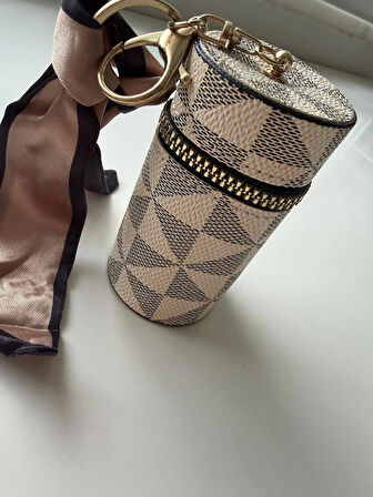 Şık Krem Fularlı Ruj Tutucu Fermuarlı - Kadınlar için Çok Fonksiyonlu Madeni Para Cüzdanı