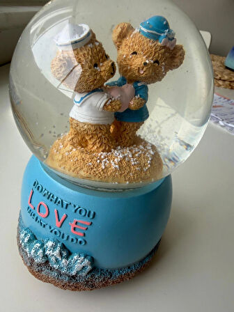 Ayıcıklı Elle Kurmalı Büyük Boy Kar Küresi Hediye Kutulu