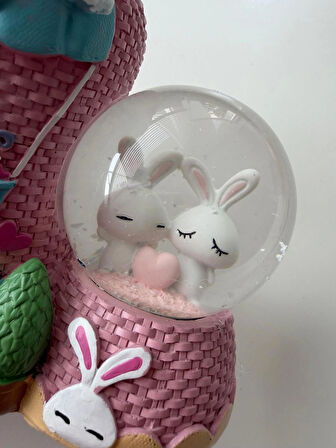 Tavşanlı Pembe Happy Kalemlikli Kar Küresi Özel Hediye Kutulu