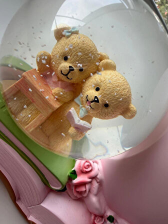 Tavşanlı Açık Pembe Happy Kalemlikli Kar Küresi Özel Hediye Kutulu