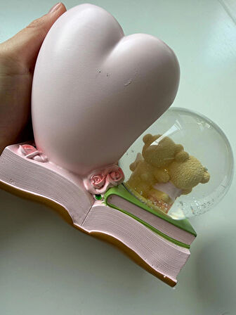 Tavşanlı Açık Pembe Happy Kalemlikli Kar Küresi Özel Hediye Kutulu