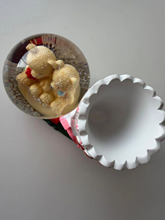 Ayıcıklı Love Kalemlikli Kar Küresi Özel Hediye Kutulu