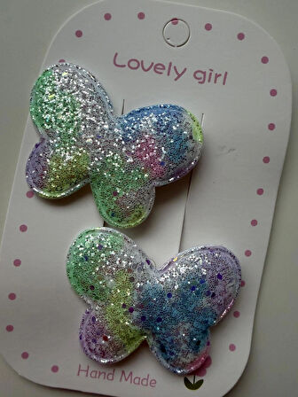 Parlak Simli Renkli Kalp Büyük Kıskaçlı Toka