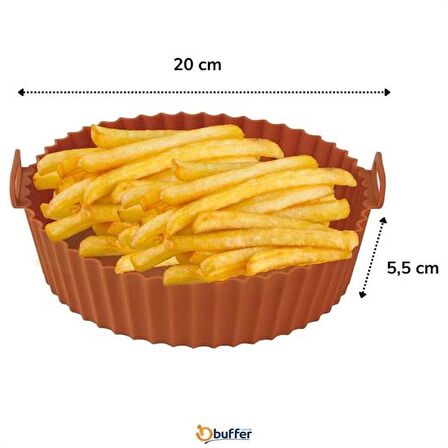 BUFFER® Siyah Silikon Fırın Ve Airfryer Yuvarlak Model 23 Cm Ve Vizon Pişirme Matı 20 Cm