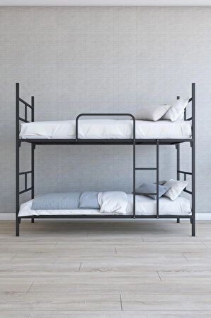 BUNKBED002 Ayrılabilir Metal Ranza Ve 2 Adet Sünger Yatak 90x190