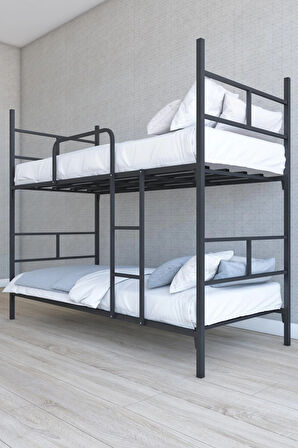 BUNKBED002 Ayrılabilir Metal Ranza Ve 2 Adet Sünger Yatak 90x190