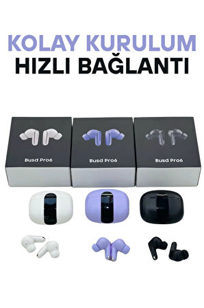 Wearfitpro Buds Pro 6 Mikrofonlu Aktif Gürültü Önleyicili TWS Kulak İçi Bluetooth Kulaklık Mor