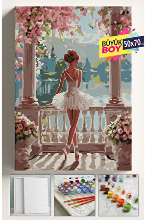 Sayılarla Boyama Seti Numaralı Tuval Fırça Boya Dahil Kasnaklı Set 50x70 Cm - BALERİN KIZ