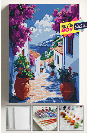 Sayılarla Boyama Seti Numaralı Tuval Fırça Boya Dahil Kasnaklı Set 50x70 Cm - BODRUM SOKAĞI