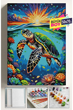 Sayılarla Boyama Seti Numaralı Tuval Fırça Boya Dahil Kasnaklı Set 50x70 Cm - DENİZ KAPLUMBAĞA