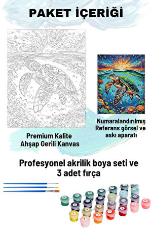 Sayılarla Boyama Seti Numaralı Tuval Fırça Boya Dahil Kasnaklı Set 50x70 Cm - DENİZ KAPLUMBAĞA