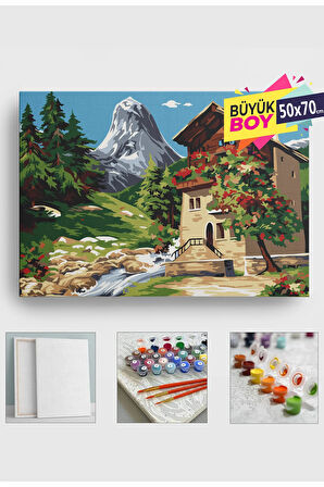 Sayılarla Boyama Seti Numaralı Tuval Fırça Boya Dahil Kasnaklı Set 50x70 Cm - DERE VE EV