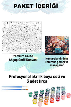 Sayılarla Boyama Seti Numaralı Tuval Fırça Boya Dahil Kasnaklı Set 50x70 Cm - KAHVE VE ÇİÇEKLER