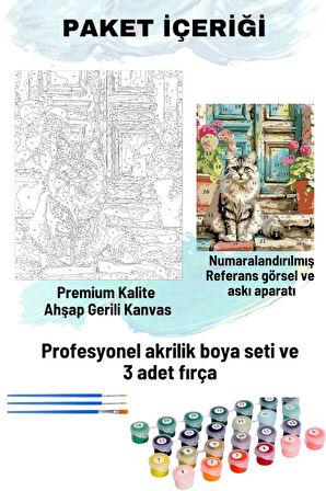 Sayılarla Boyama Seti Numaralı Tuval Fırça Boya Dahil Kasnaklı Set 50x70 Cm - KAPI ÖNÜ KEDİ