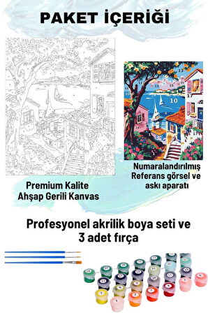 Sayılarla Boyama Seti Numaralı Tuval Fırça Boya Dahil Kasnaklı Set 50x70 Cm - MERDİVEN MANZARA