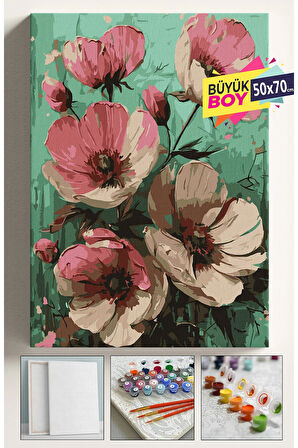 Sayılarla Boyama Seti Numaralı Tuval Fırça Boya Dahil Kasnaklı Set 50x70 Cm - PEMBE BEGONVİL