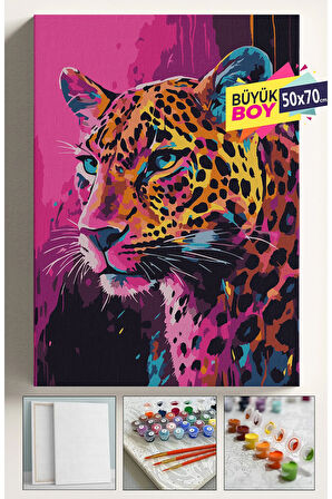 Sayılarla Boyama Seti Numaralı Tuval Fırça Boya Dahil Kasnaklı Set 50x70 Cm - PİNK LEOPAR