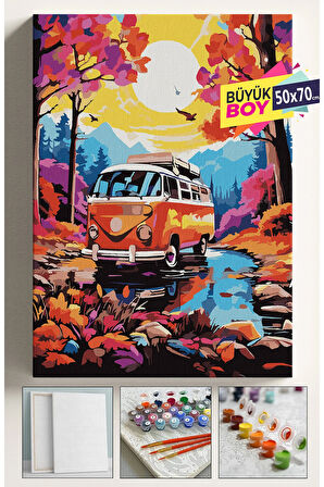 Sayılarla Boyama Seti Numaralı Tuval Fırça Boya Dahil Kasnaklı Set 50x70 Cm - RENKLİ DÜNYA VOSVOS