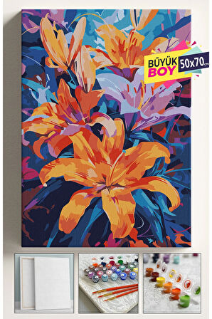 Sayılarla Boyama Seti Numaralı Tuval Fırça Boya Dahil Kasnaklı Set 50x70 Cm - RENKLİ LİLYUM