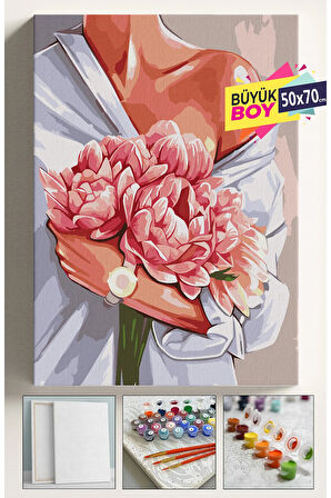 Sayılarla Boyama Seti Numaralı Tuval Fırça Boya Dahil Kasnaklı Set 50x70 Cm - SAAT VE KADIN