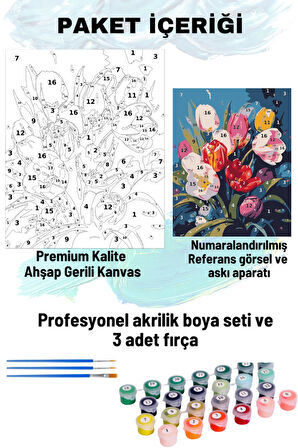 Sayılarla Boyama Seti Numaralı Tuval Fırça Boya Dahil Kasnaklı Set 50x70 Cm - SADE LALELER