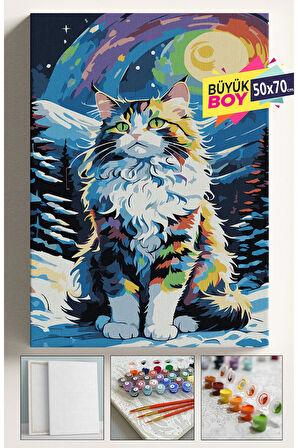 Sayılarla Boyama Seti Numaralı Tuval Fırça Boya Dahil Kasnaklı Set 50x70 Cm - SAMANYOLU KEDİ