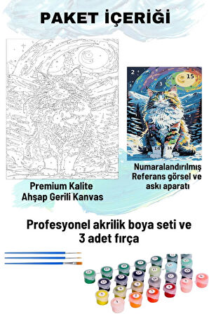 Sayılarla Boyama Seti Numaralı Tuval Fırça Boya Dahil Kasnaklı Set 50x70 Cm - SAMANYOLU KEDİ