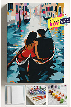 Sayılarla Boyama Seti Numaralı Tuval Fırça Boya Dahil Kasnaklı Set 50x70 Cm - SANDAL SEVGİLİLER