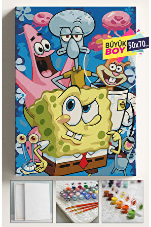 Sayılarla Boyama Seti Numaralı Tuval Fırça Boya Dahil Kasnaklı Set 50x70 Cm - ŞAŞKIN SÜNGERBOB