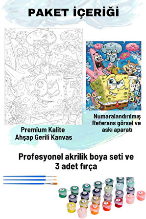 Sayılarla Boyama Seti Numaralı Tuval Fırça Boya Dahil Kasnaklı Set 50x70 Cm - ŞAŞKIN SÜNGERBOB