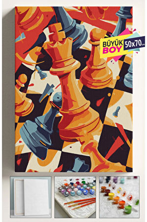 Sayılarla Boyama Seti Numaralı Tuval Fırça Boya Dahil Kasnaklı Set 50x70 Cm - SATRANÇ