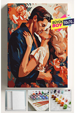 Sayılarla Boyama Seti Numaralı Tuval Fırça Boya Dahil Kasnaklı Set 50x70 Cm - SEVGİLİLER