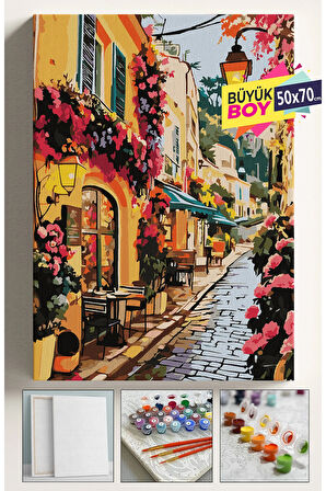 Sayılarla Boyama Seti Numaralı Tuval Fırça Boya Dahil Kasnaklı Set 50x70 Cm - TAKSİM SOKAKLARI