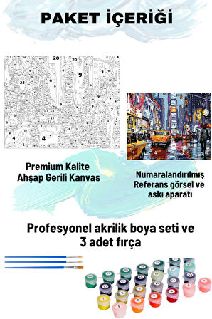 Sayılarla Boyama Seti Numaralı Tuval Fırça Boya Dahil Kasnaklı Set 50x70 Cm - TAKSİ NEWYORK