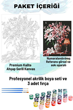 Sayılarla Boyama Seti Numaralı Tuval Fırça Boya Dahil Kasnaklı Set 50x70 Cm - VAZO VE LAMBA