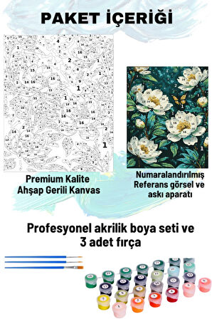 Sayılarla Boyama Seti Numaralı Tuval Fırça Boya Dahil Kasnaklı Set 50x70 Cm - YEŞİL ÇİÇEKLER