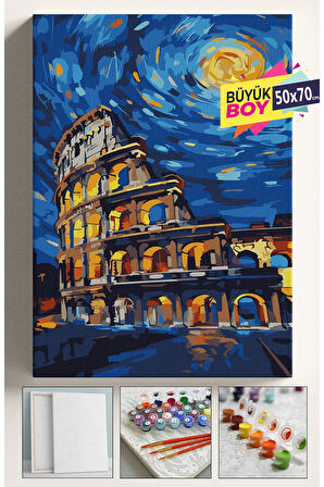 Sayılarla Boyama Seti Numaralı Tuval Fırça Boya Dahil Kasnaklı Set 50x70 Cm - YILDIZLI GECE KOLEZYUM