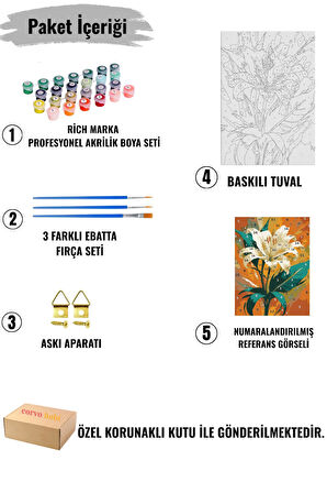 Sayılarla Boyama Seti Numaralı Tuval Fırça Boya Dahil Kasnaklı Set 50x70 Cm - YILDIZLI TURUNCU KEDİ