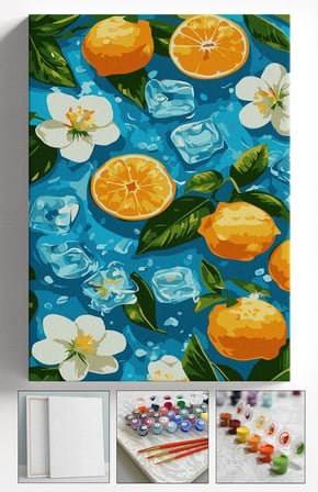 Sayılarla Boyama Seti Numaralı Tuval Fırça Boya Askı Aparatı Dahil Set 40x50 Cm - BUZLU PORTAKAL