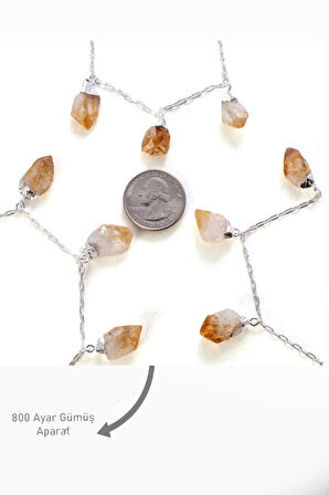 Sertifikalı Üçlü Model Ham İşlenmemiş Sitrin Taşı Kolye