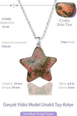Sertifikalı Gerçek Yıldız Model Unakit Taşı Kolye - Gümüş Aparatlı