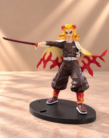 Demon Slayer Kyojuro Rengoku Kılıçlı Anime Figürü 20 Cm Dekoratif Obje Popüler Seri Minik Heykel