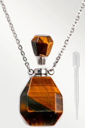 Sertifikalı Parfüm Şişe Tasarımlı Kaplan Gözü Taşı Kolye - Gümüş Aparat