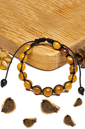 Sertifikalı Damarlı Açık Turuncu Akik Taşı Bileklik - Makrome