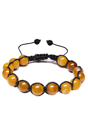 Sertifikalı Damarlı Açık Turuncu Akik Taşı Bileklik - Makrome