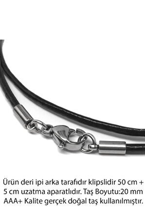 Sertifikalı Deri İpli Doğal Pembe Kuvars Taşı Kolye